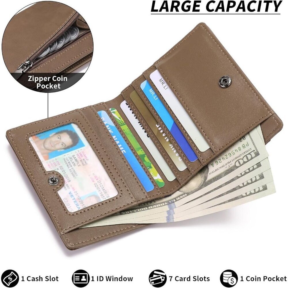 Men's 1 Type Coffee Genuine Leather Minimalist Wallets Card Zipper Coin Pocket - Picture 3 of 7